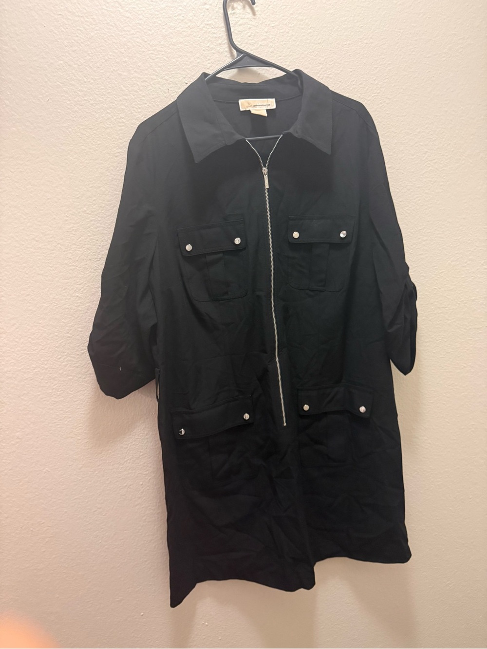 MICHAEL Michael Kors Black Zip-Front Long Sleeve Shirt Dress